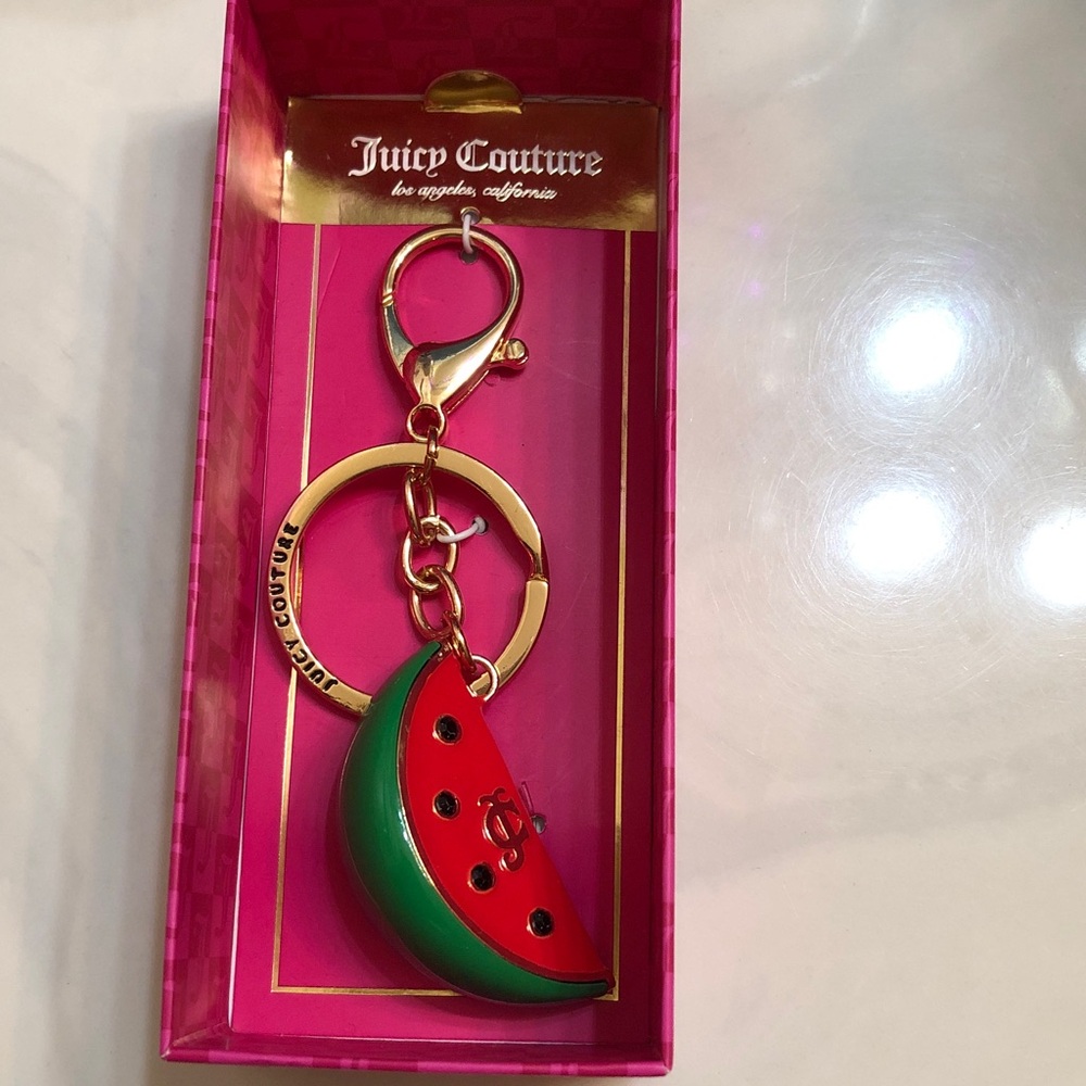Juicy Couture Gold Tone 3D Red & Green Enamel Watermelon Bag Charm Crystal NIB